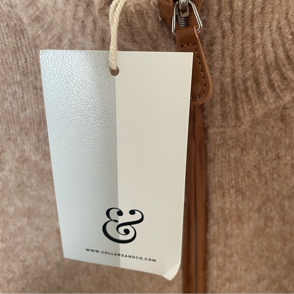 NWT Collars & Co Balmoral Camel Brown Quarter Zip Luxury Wool Sweater Large - Picture 8 of 10